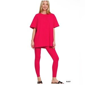 352 - Zenana Outfitters Ruby Cotton Round Neck Top & Leggings Set